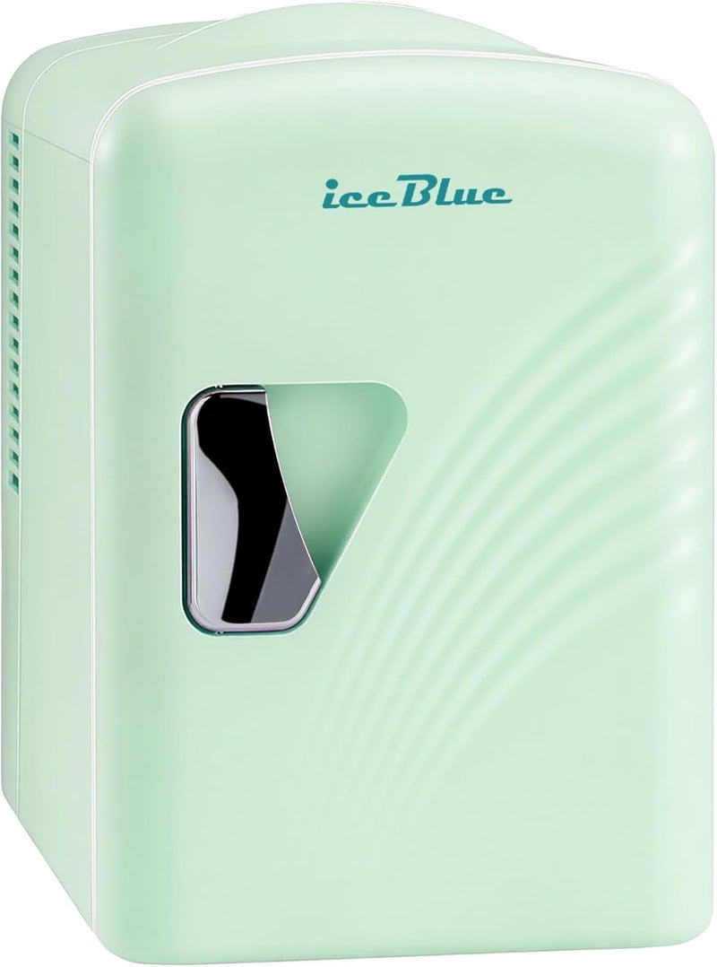 Iceblue Mini Fridge, Retro 4Liter /6 Cans Tiny Fridge, AC Plug & 12V Car Charger Skincare Fridge, Compact & Portable 4A Cooling Small Refrigerator for Bedroom, Car, Office, Dorm, Gift - Green - Image 1